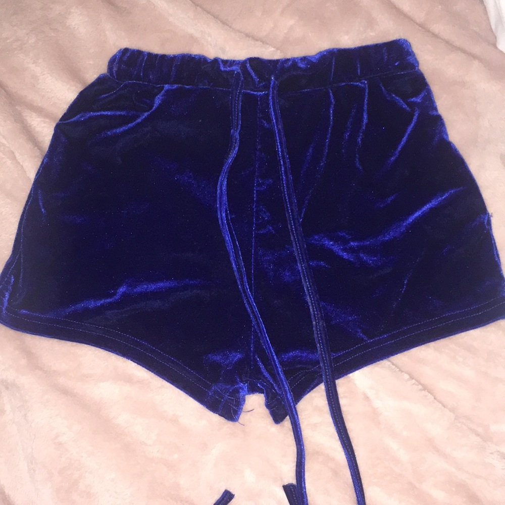 Blue velvet shorts